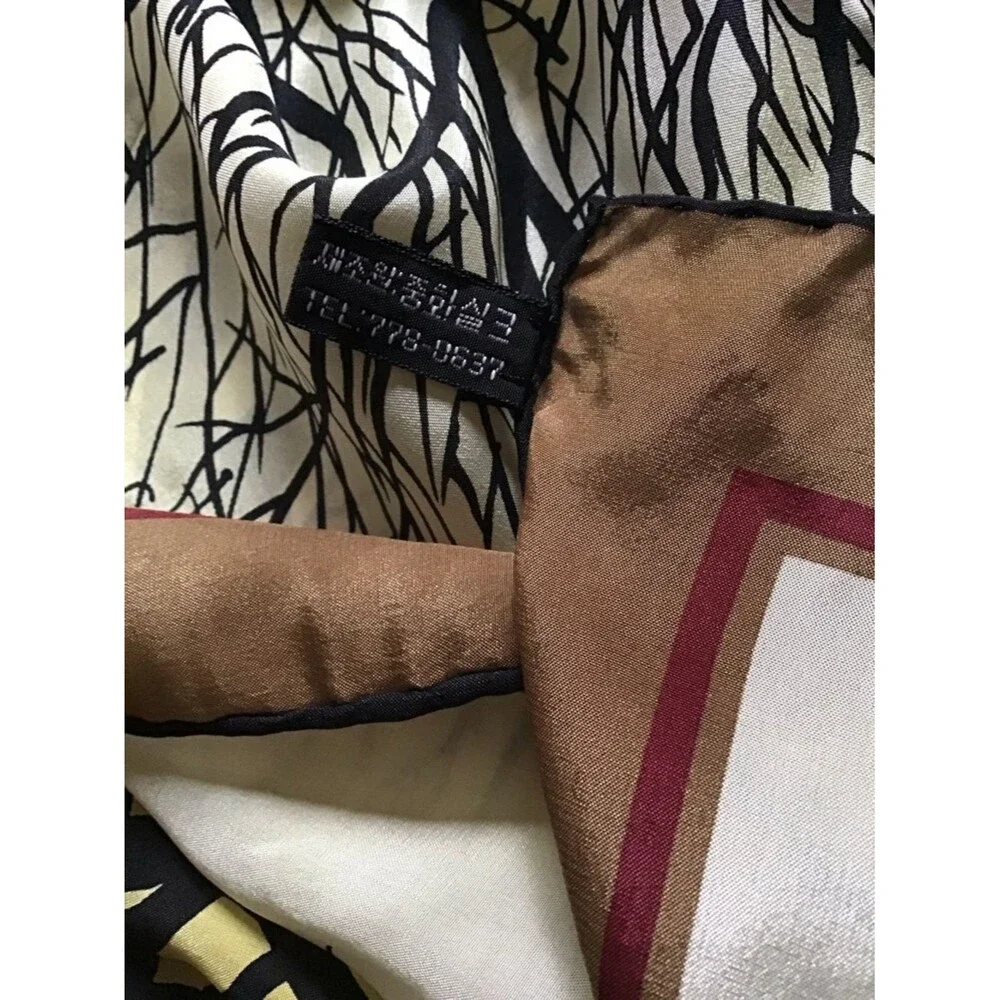 Joong Wha 100% Silk Scarf Tree Nature Print Earth Tones Vintage Whimsigoth EUC